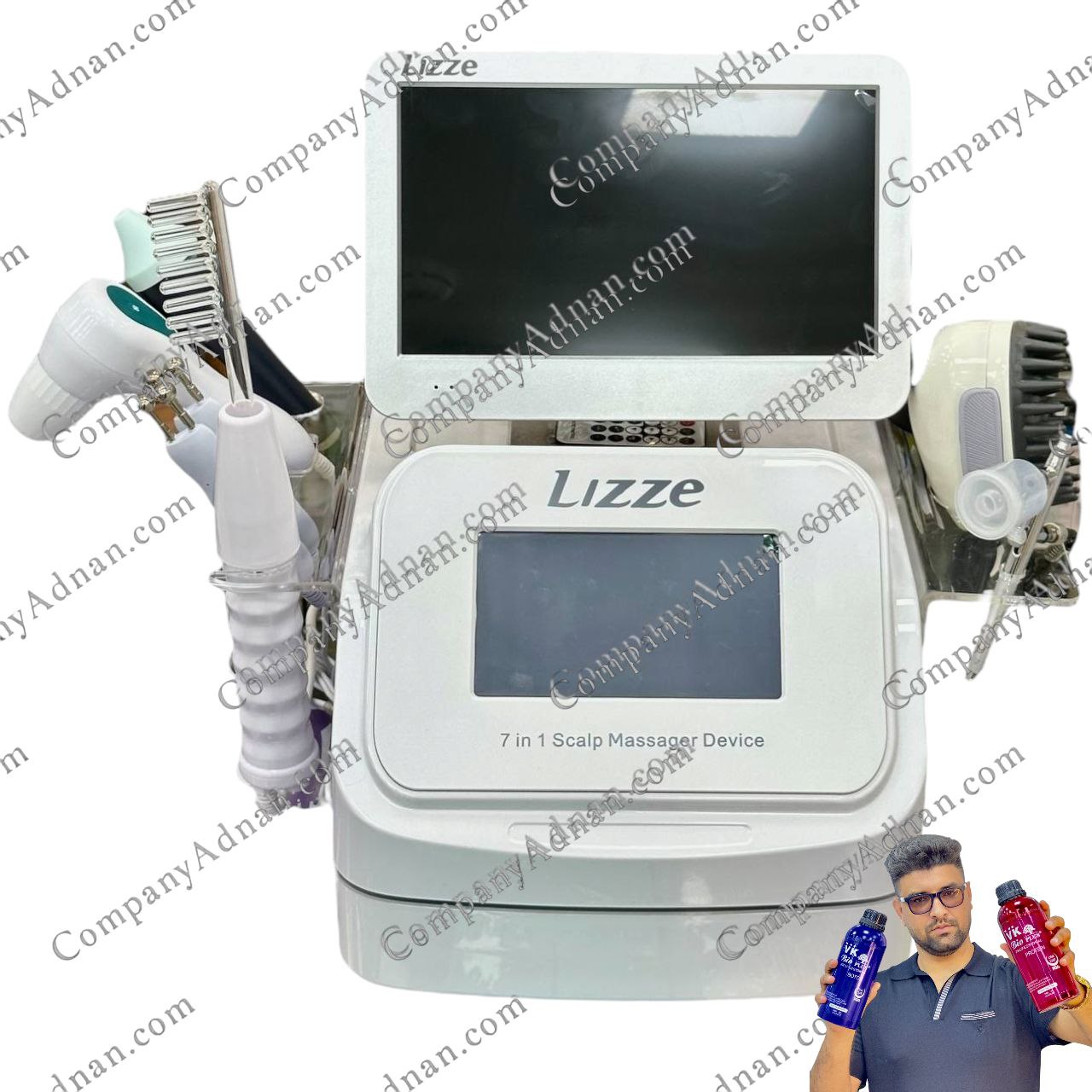 دستگاه اسکالپ ۷ کاره لیز LIZZE با آنالیزور ۱۲ اینچ تمام لمس مدل 2024/2025 – کمپانی عدنان قشم Lizze 7-Function Scalp Therapy and Analyzer Machine 12 Inch Touch Screen – Adnan Company Qeshm