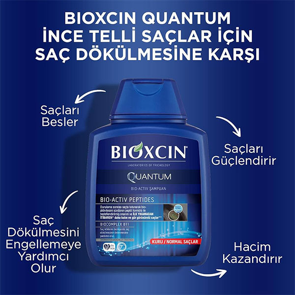 شامپو ضد ریزش موهای خشک و معمولی کوانتوم بیوکسین Bioxcin Quantum Bio Active Shampoo 300Ml