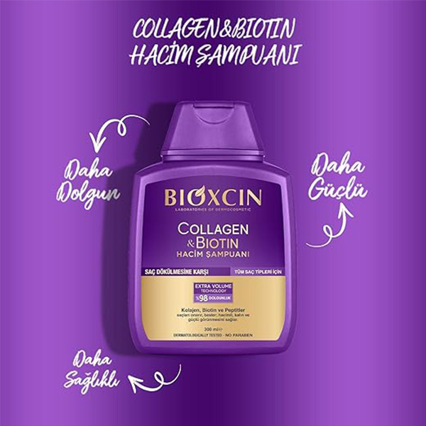 شامپو حجم دهنده بیوتین کلاژن بیوکسین Bioxcin Collagen & Biotin Volumizing Shampoo 300Ml